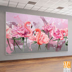 Art painted flamingo peonies with watercolor stains on textured watercolor background photo wallpaper [WP-FXH-363]