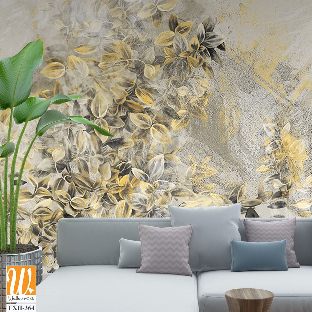 Bushes with leaves curly from bottom to top on a textured shabby background photo wallpaper in the interior [WP-FXH-364]