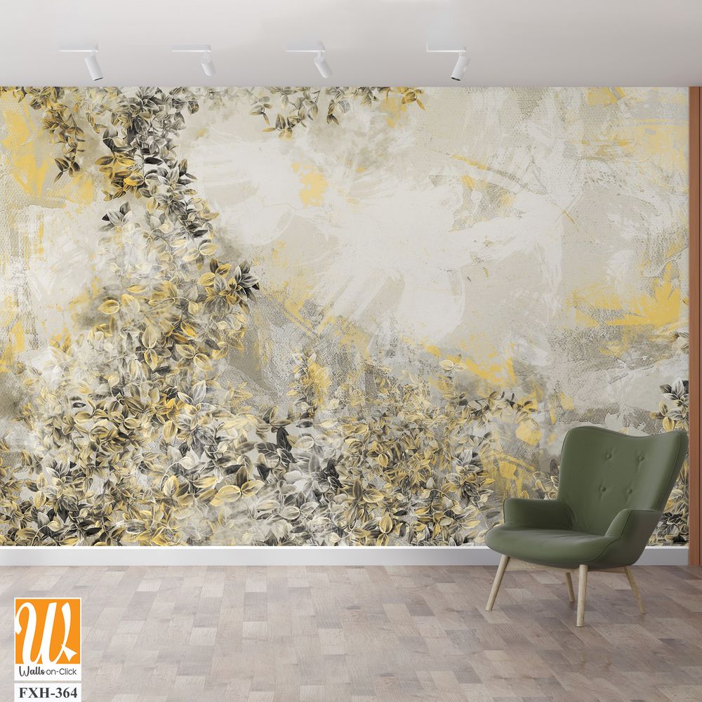 Bushes with leaves curly from bottom to top on a textured shabby background photo wallpaper in the interior [WP-FXH-364]