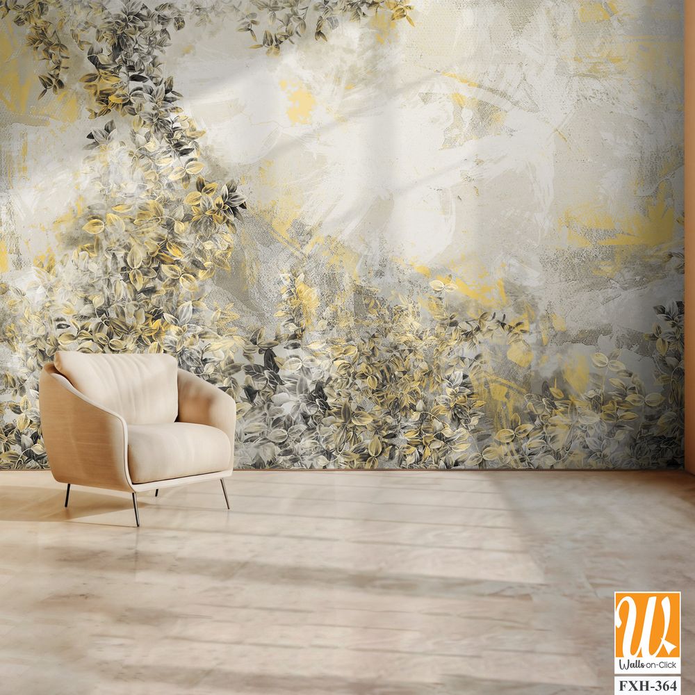 Bushes with leaves curly from bottom to top on a textured shabby background photo wallpaper in the interior [WP-FXH-364]