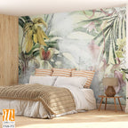 Flowers leaves tropical plants on a textured background photo wallpaper [WP-FXH-372]