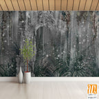 Architectural columns in the tropics on a textural background of dark color with shine photo wallpaper in the interior [WP-FXH-377]
