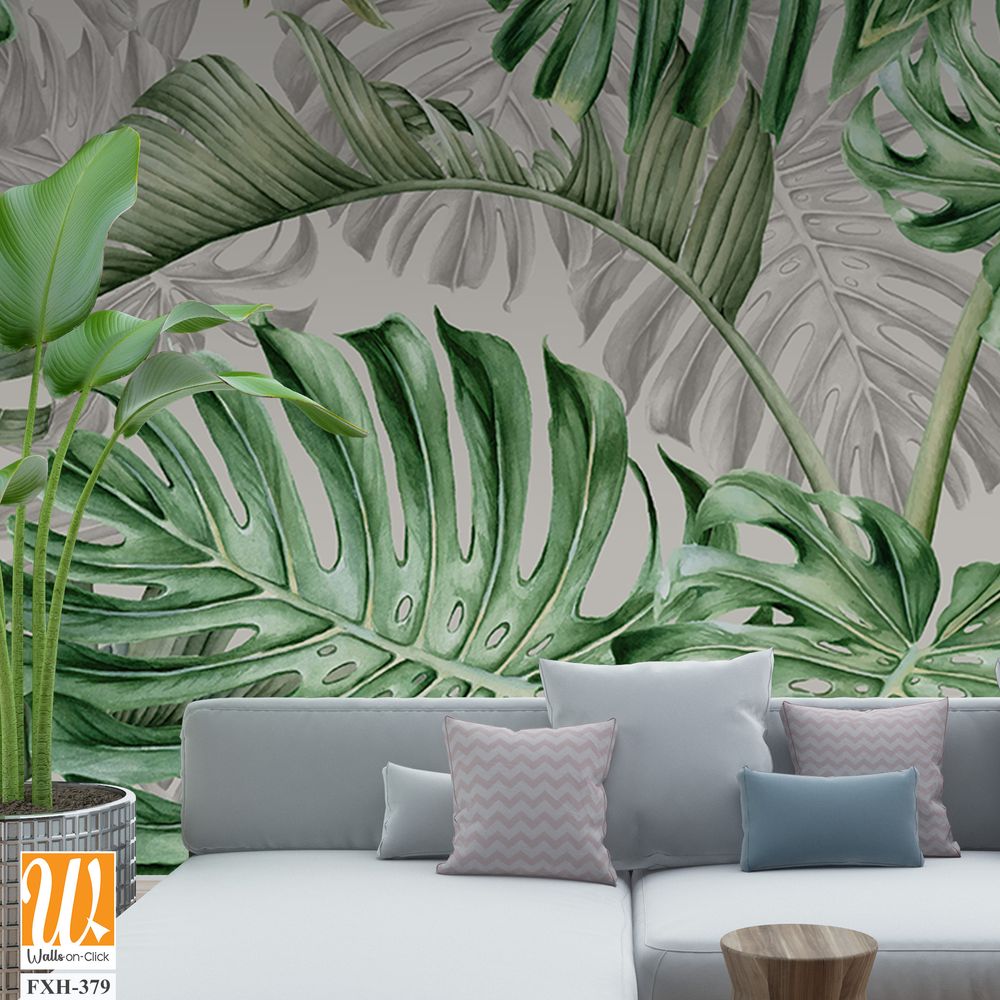 Tropical wallpaper design, plants background, natural mural art. [WP-FXH-379]