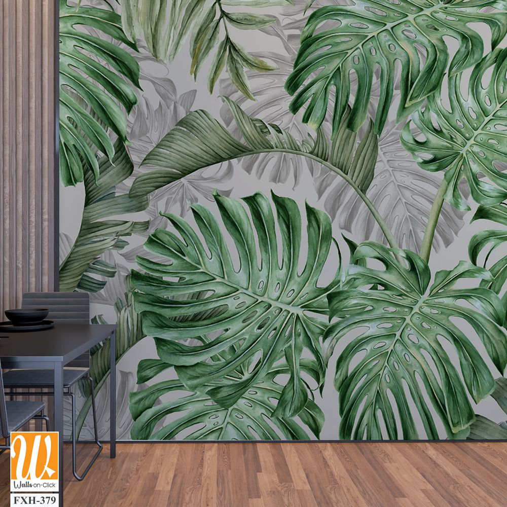 Tropical wallpaper design, plants background, natural mural art. [WP-FXH-379]