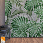 Tropical wallpaper design, plants background, natural mural art. [WP-FXH-379]
