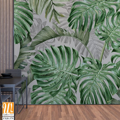 Tropical wallpaper design, plants background, natural mural art. [WP-FXH-379]
