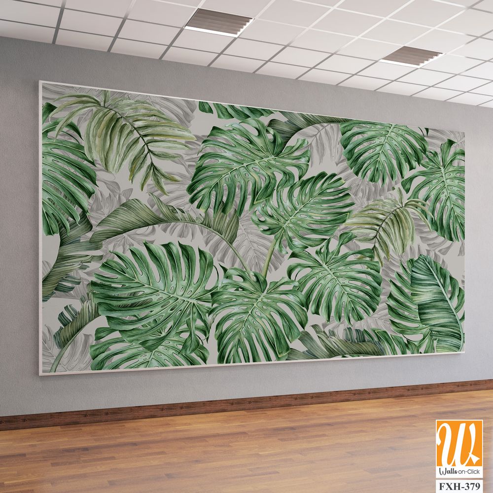 Tropical wallpaper design, plants background, natural mural art. [WP-FXH-379]