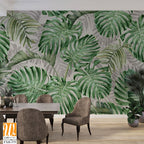 Tropical wallpaper design, plants background, natural mural art. [WP-FXH-379]