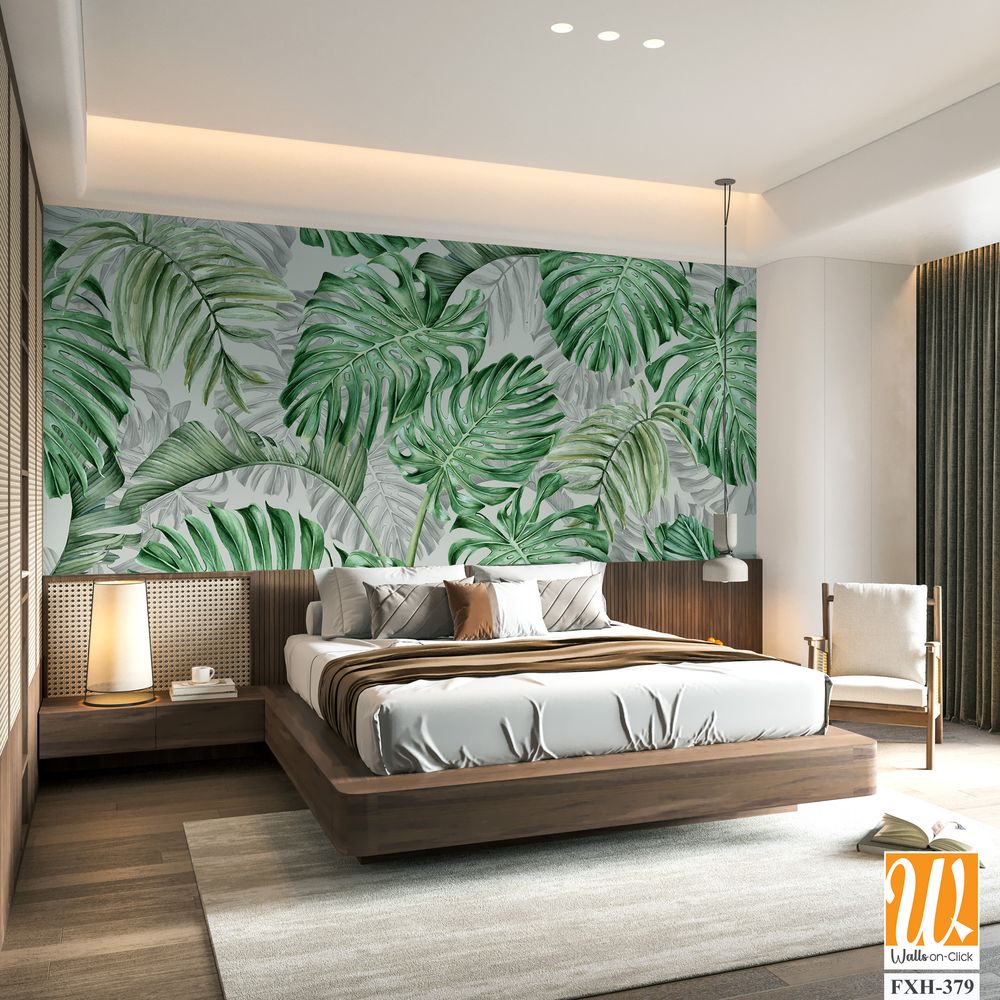 Tropical wallpaper design, plants background, natural mural art. [WP-FXH-379]