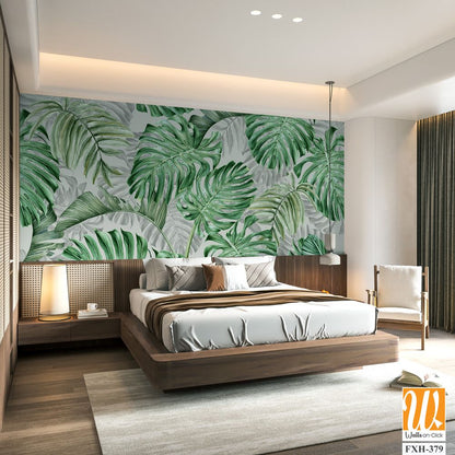 Tropical wallpaper design, plants background, natural mural art. [WP-FXH-379]