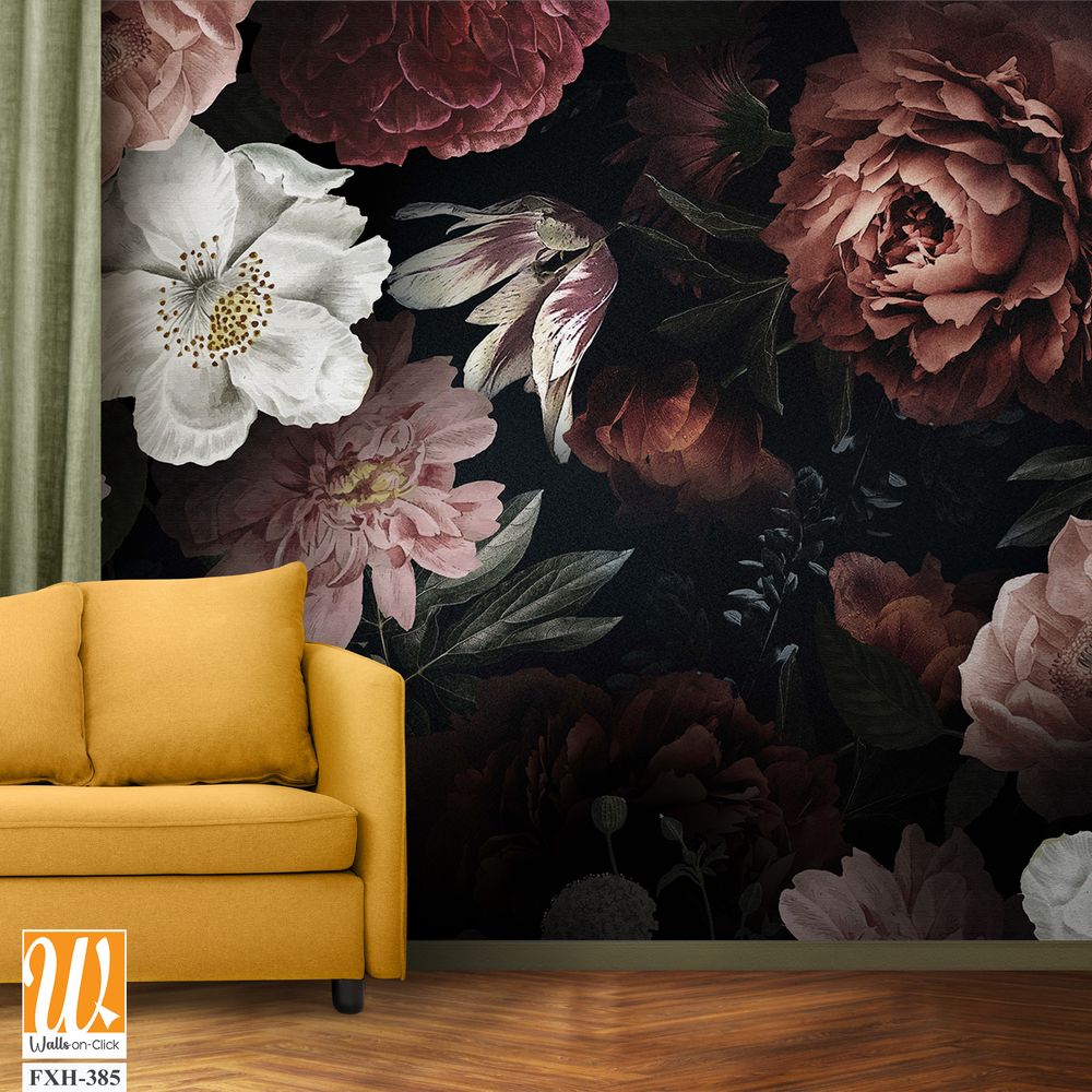 Flowers wallpaper design, natural background, mural art. [WP-FXH-385]