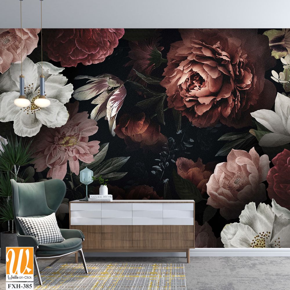 Flowers wallpaper design, natural background, mural art. [WP-FXH-385]