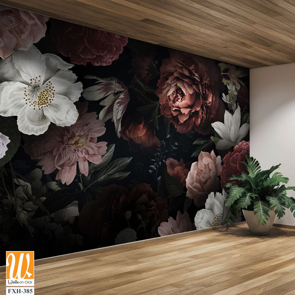 Flowers wallpaper design, natural background, mural art. [WP-FXH-385]
