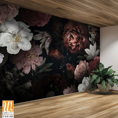 Flowers wallpaper design, natural background, mural art. [WP-FXH-385]