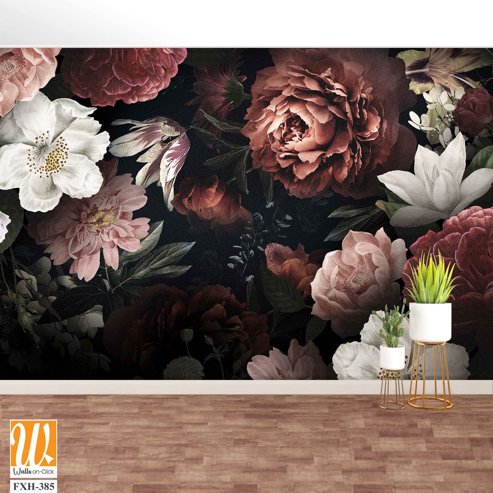 Flowers wallpaper design, natural background, mural art. [WP-FXH-385]