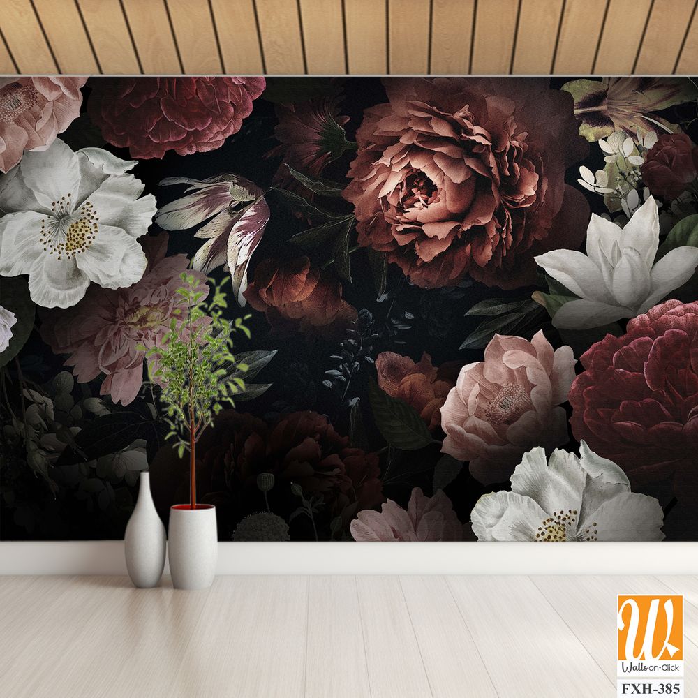 Flowers wallpaper design, natural background, mural art. [WP-FXH-385]