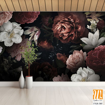 Flowers wallpaper design, natural background, mural art. [WP-FXH-385]
