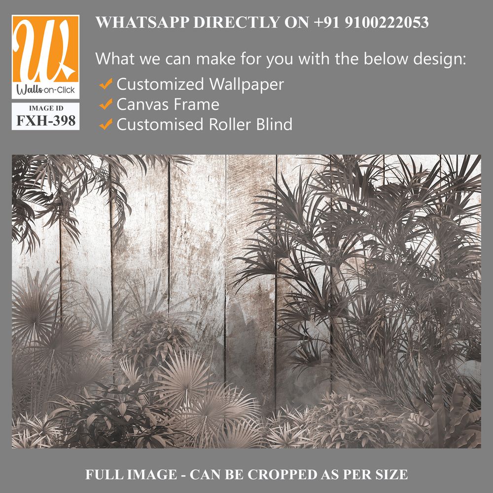 Tropical trees and leaves in foggy forest wallpaper design - 3D illustration [WP-FXH-398]