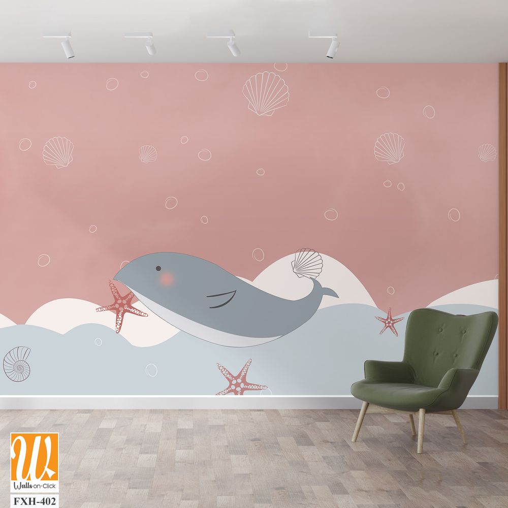 Cute Dolphin , Kids room wallpaper design [WP-FXH-402]