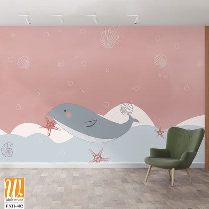 Cute Dolphin , Kids room wallpaper design [WP-FXH-402]