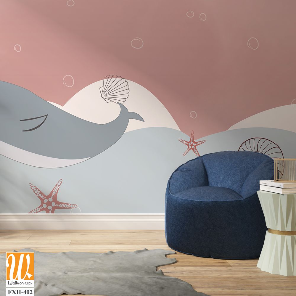 Cute Dolphin , Kids room wallpaper design [WP-FXH-402]