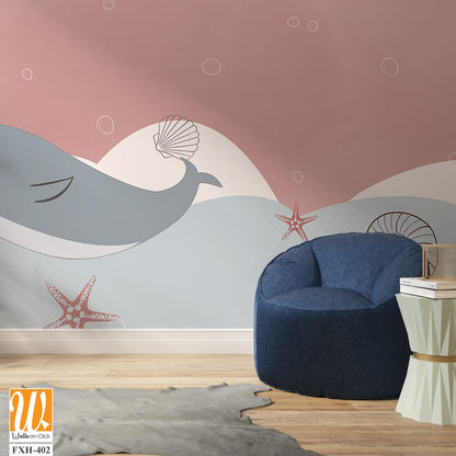 Cute Dolphin , Kids room wallpaper design [WP-FXH-402]