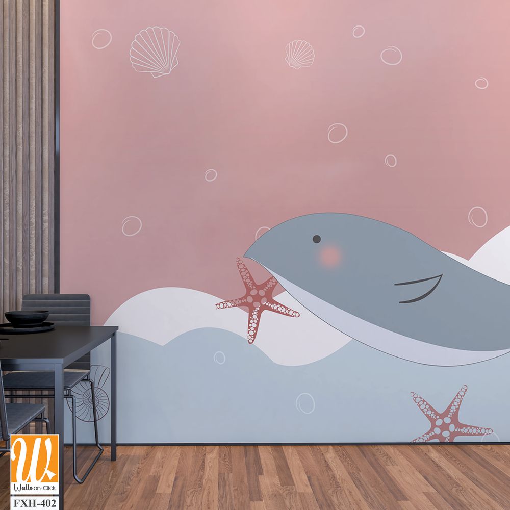 Cute Dolphin , Kids room wallpaper design [WP-FXH-402]