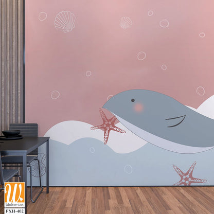 Cute Dolphin , Kids room wallpaper design [WP-FXH-402]