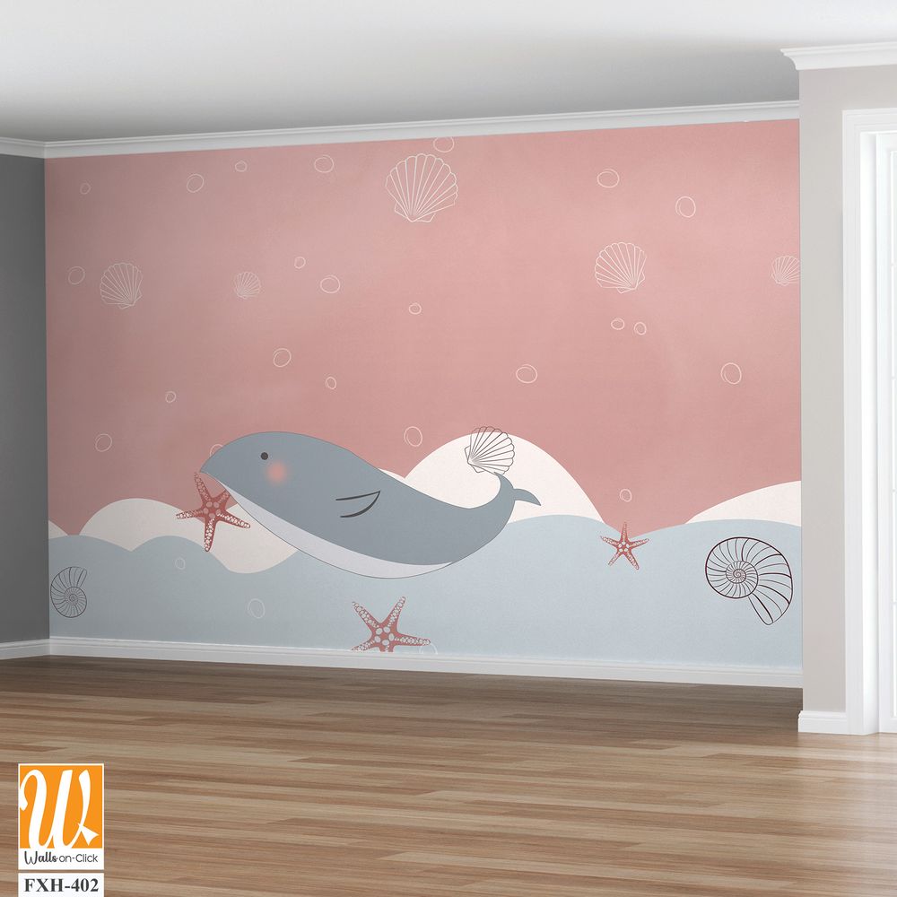 Cute Dolphin , Kids room wallpaper design [WP-FXH-402]