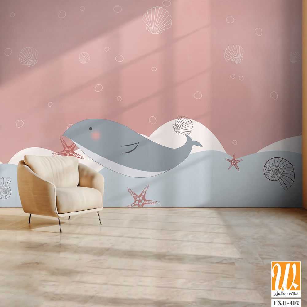 Cute Dolphin , Kids room wallpaper design [WP-FXH-402]