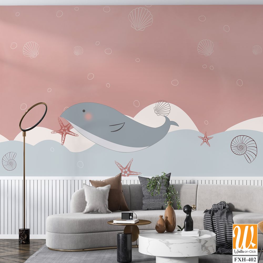 Cute Dolphin , Kids room wallpaper design [WP-FXH-402]