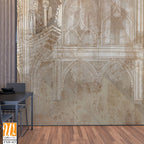 Architecture, art drawing, columns, monograms, vintage drawing photo wallpaper in the interior [WP-FXH-423]