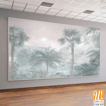 Tropical trees and leaves for digital printing wallpaper, custom design wallpaper - 3D illustration [WP-FXH-429]