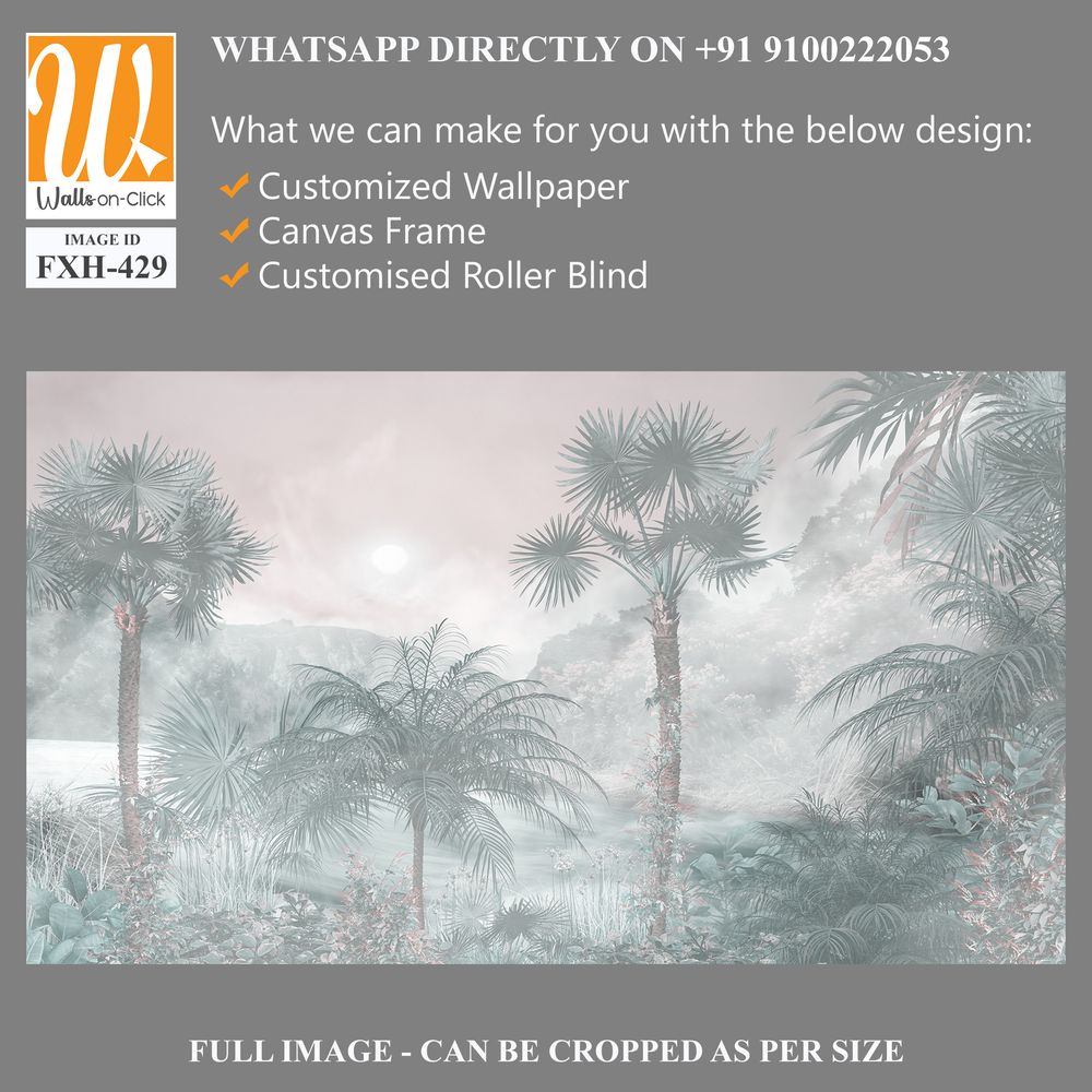 Tropical trees and leaves for digital printing wallpaper, custom design wallpaper - 3D illustration [WP-FXH-429]