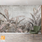 Tropical trees and leaves in foggy forest wallpaper design - 3D illustration [WP-FXH-432]