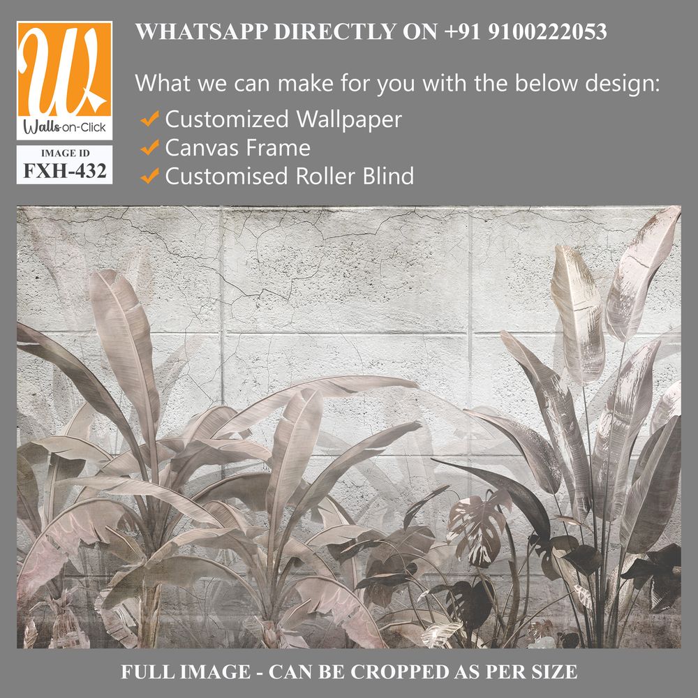 Tropical trees and leaves in foggy forest wallpaper design - 3D illustration [WP-FXH-432]