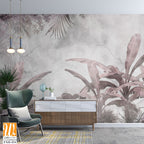 Tropical trees and leaves in foggy forest wallpaper design - 3D illustration [WP-FXH-434]