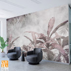 Tropical trees and leaves in foggy forest wallpaper design - 3D illustration [WP-FXH-434]