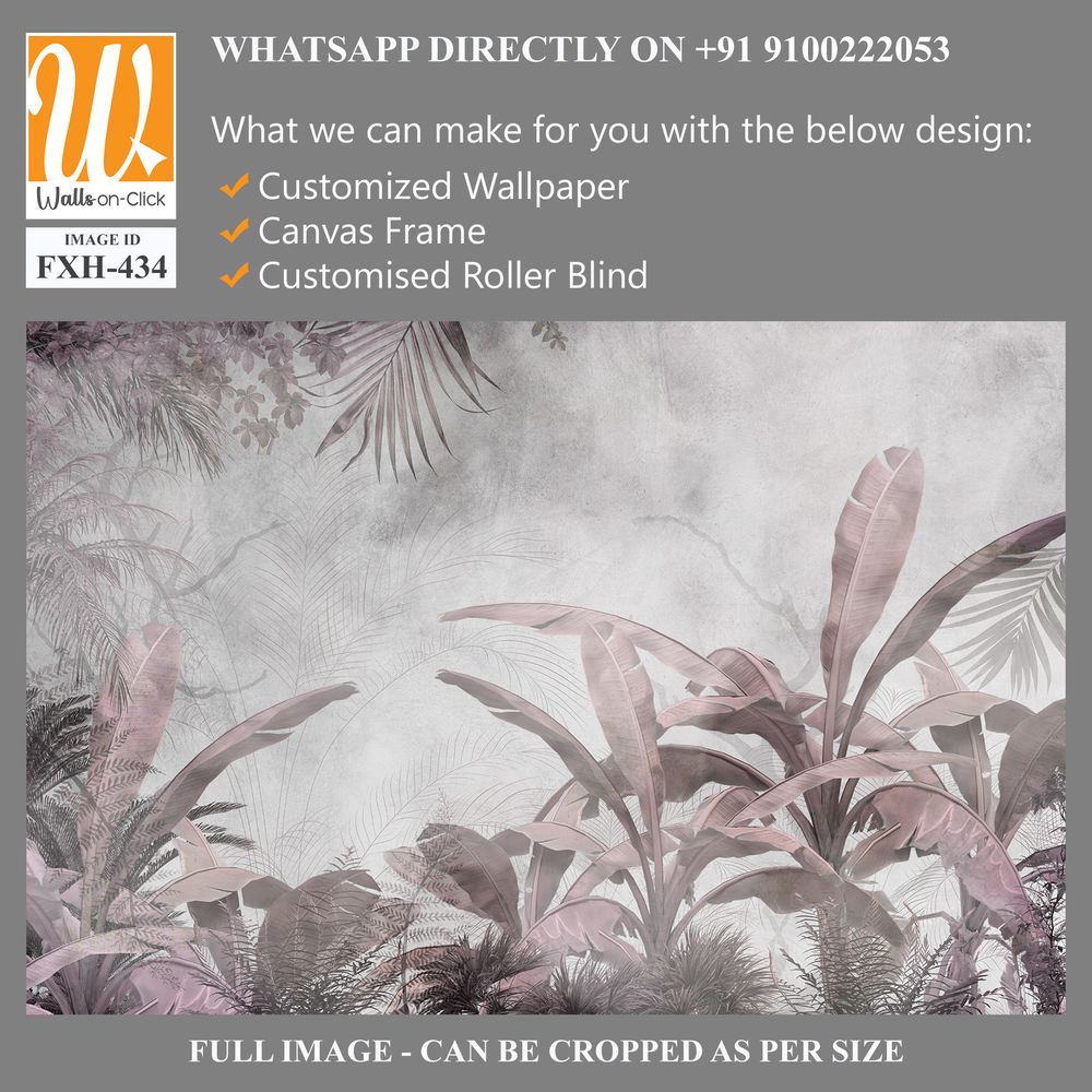 Tropical trees and leaves in foggy forest wallpaper design - 3D illustration [WP-FXH-434]