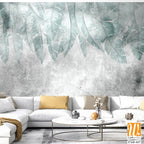 Tropical trees and leaves in foggy forest wallpaper design - 3D illustration [WP-FXH-447]