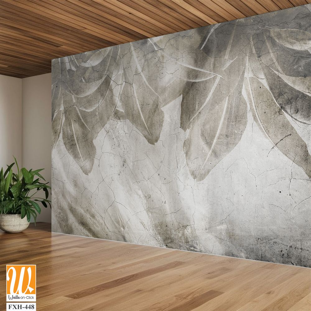 Tropical trees and leaves in foggy forest wallpaper design - 3D illustration [WP-FXH-448]