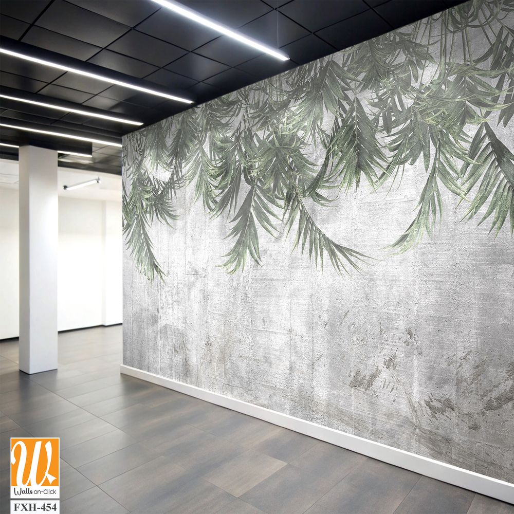 Tropical trees and leaves wallpaper design in foggy forest - 3D illustration [WP-FXH-454]