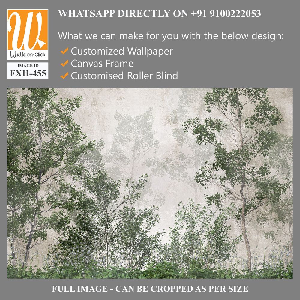 Tropical trees and leaves wallpaper design in foggy forest - 3D illustration [WP-FXH-455]