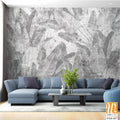 Tropical trees and leaves wallpaper design in foggy forest - 3D illustration [WP-FXH-457]