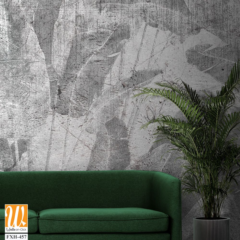 Tropical trees and leaves wallpaper design in foggy forest - 3D illustration [WP-FXH-457]