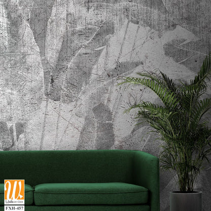 Tropical trees and leaves wallpaper design in foggy forest - 3D illustration [WP-FXH-457]