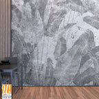 Tropical trees and leaves wallpaper design in foggy forest - 3D illustration [WP-FXH-457]