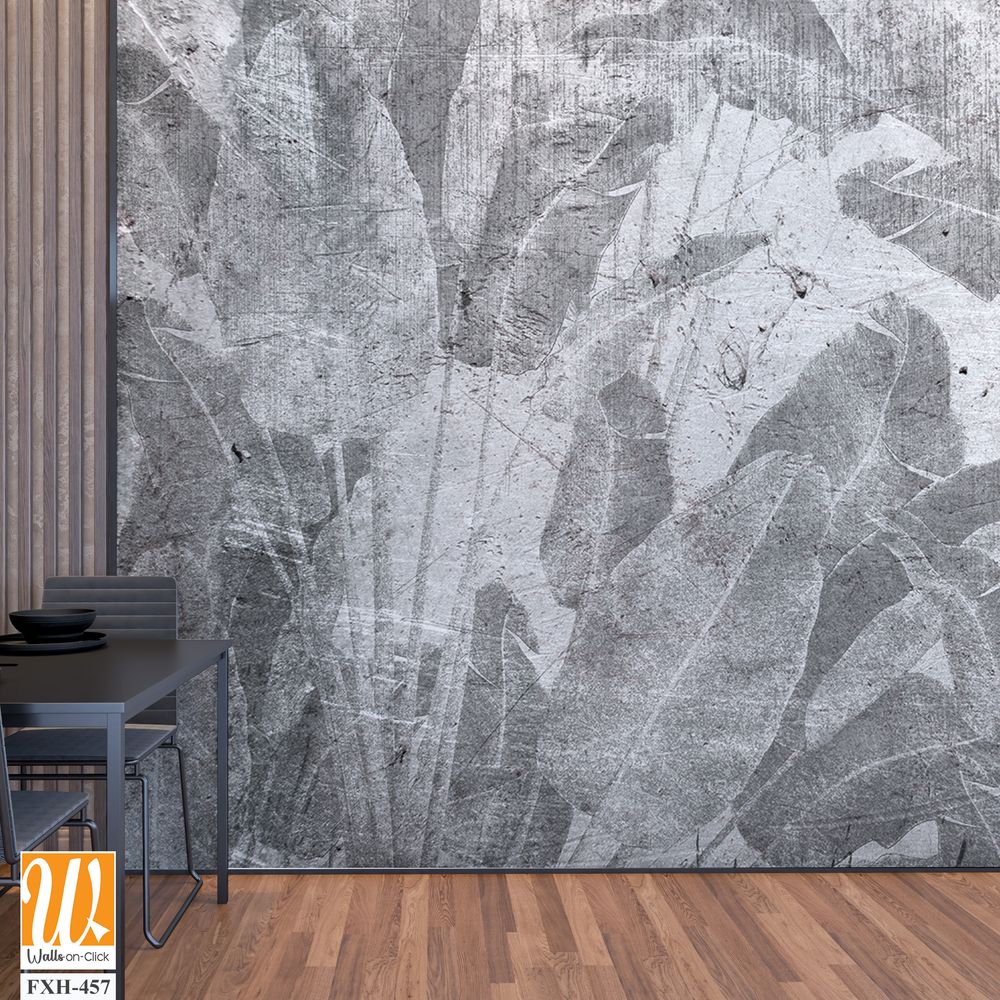 Tropical trees and leaves wallpaper design in foggy forest - 3D illustration [WP-FXH-457]