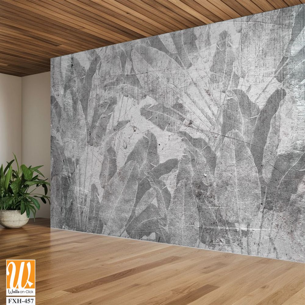Tropical trees and leaves wallpaper design in foggy forest - 3D illustration [WP-FXH-457]
