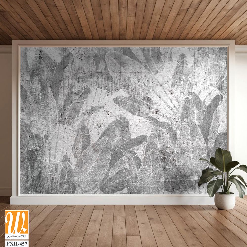 Tropical trees and leaves wallpaper design in foggy forest - 3D illustration [WP-FXH-457]